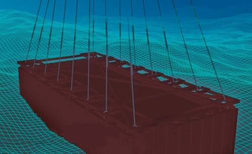 ケーソンの上部にコンクリート製ブロックを載せて、海底にケーソンを押しこむ。(MARITIME SILK ROAD MUSEUM GUANGDONG)