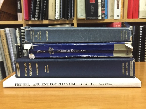 学生時代によく使ったエジプト語の文法書や辞書。(写真提供:河江肖剰)