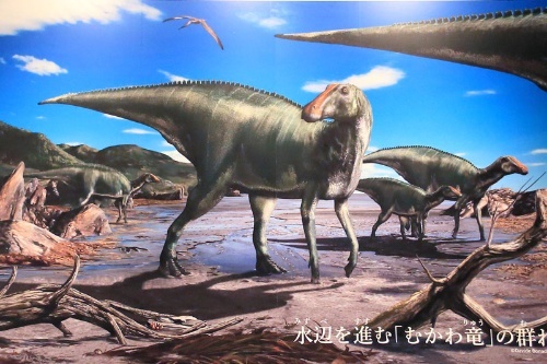 ⽩亜紀後期に繁栄した「むかわ⻯」が⽣きた恐⻯世界。「恐竜博2019」より。